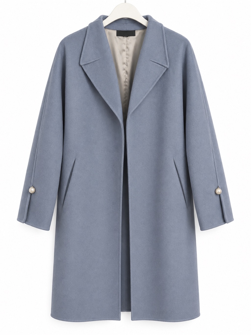 Anna & Chris Dusty Blue Wool Blend Oversized Open Front Coat Longline
